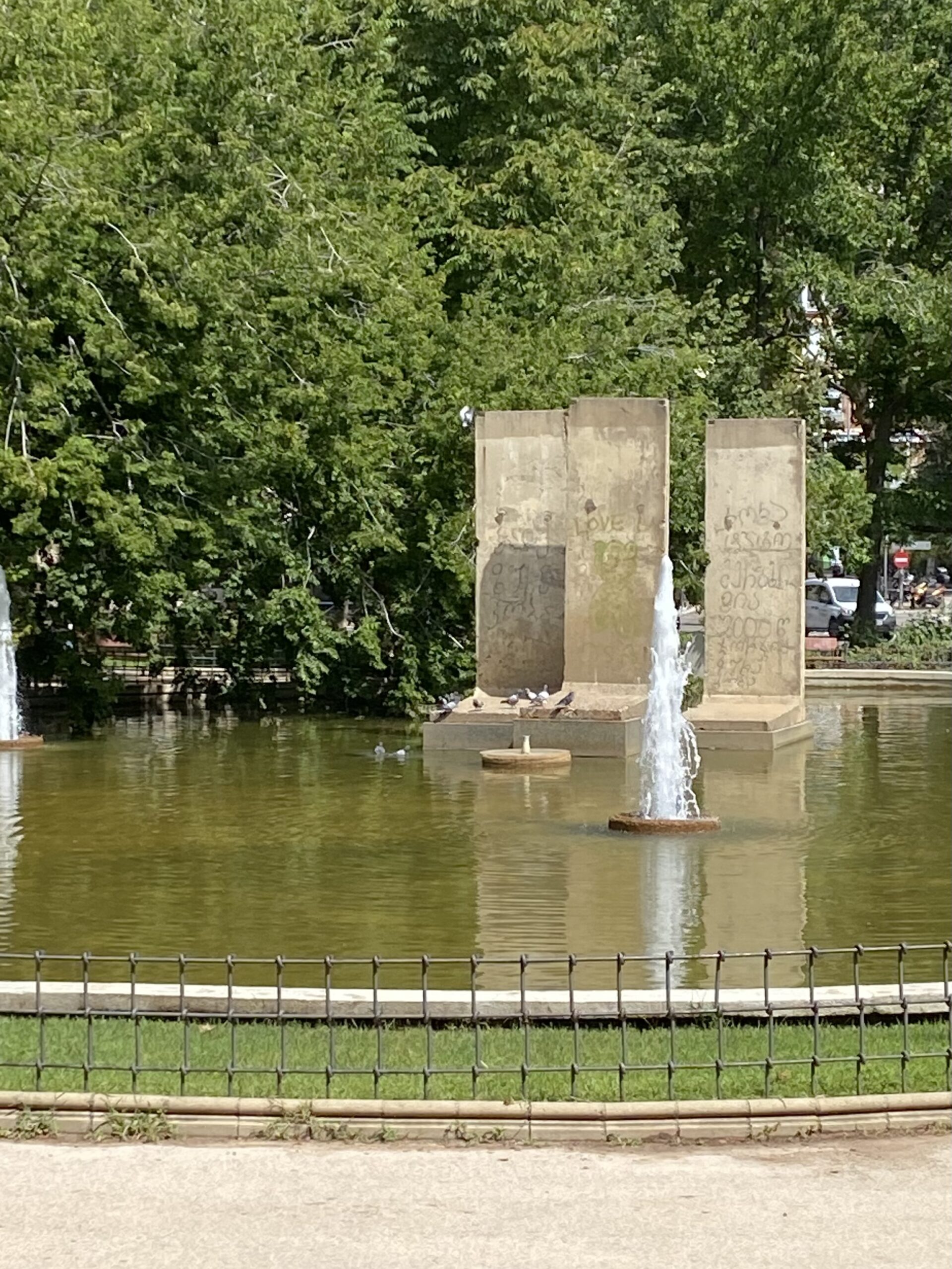 Pieces of the Berlin Wall in a park in Madrid